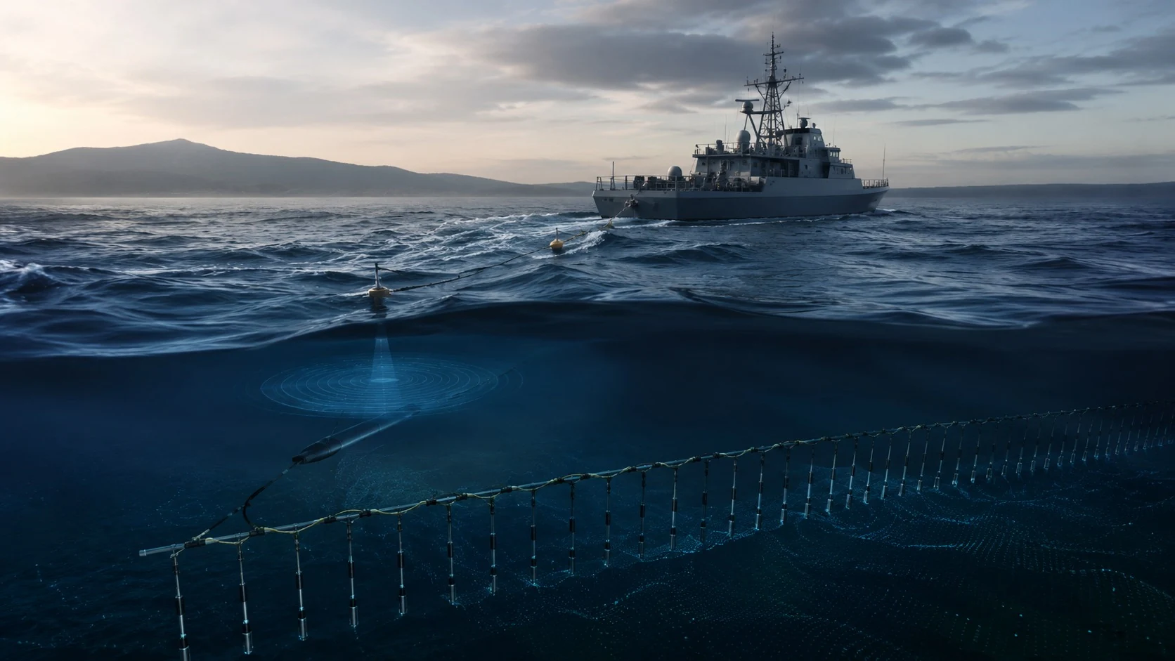 Active and passive towed array sonar operation